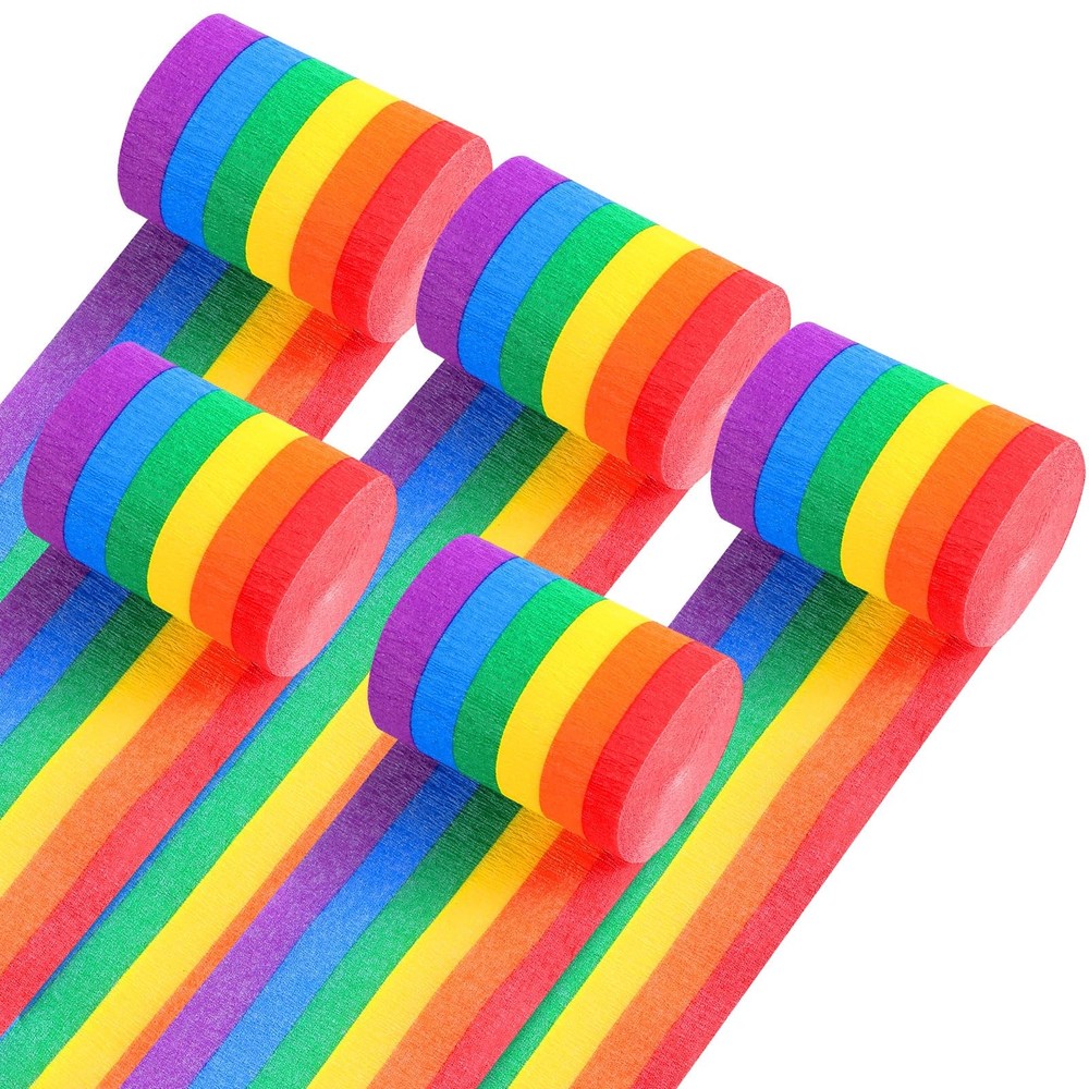 5 Rolls 165 FT Rainbow Crepe Paper Streamers 2.4 Inch Wide Colorful Party