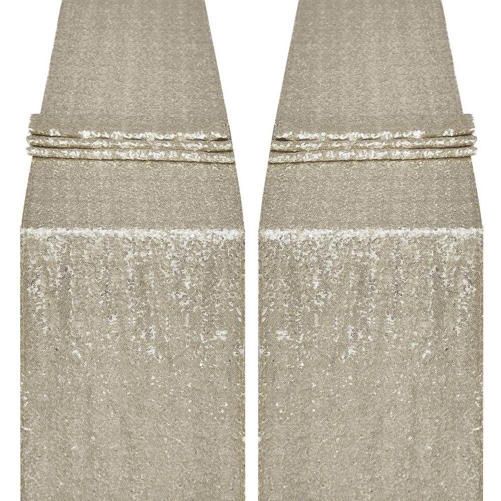 2 Packs 12 x 108 inches Champagne Gold Sequin Table Runner, Glitter Champagne…