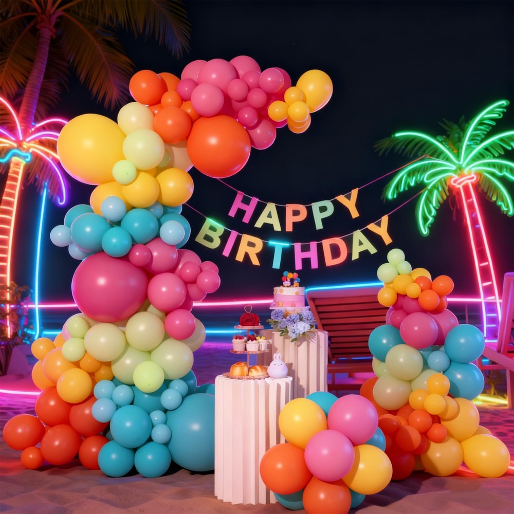 Tropical Balloon Arch Kit,Hot Pink Lime Green Orange Slate Blue Yellow Latex …