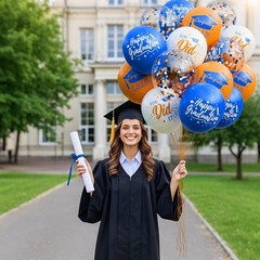 74 Pack Blue and Orange Graduation Balloons Class of 2026 Graduation Decorations