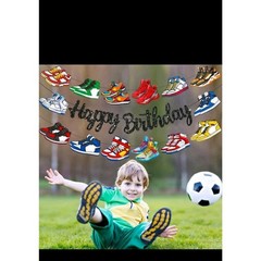 Glitter Black Sneaker Happy Birthday Banners 3Pcs Sports Shoes Theme Party De…