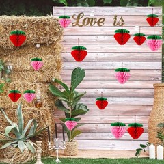 BOARDFEB 12 Pcs Paper Strawberry Honeycomb Ball for Fruit Theme Party Birthda…