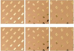 6 Sheet Kraft Wrapping Paper Gold Foil Pineapple Cactus Shiny 17.5 x 30 Each