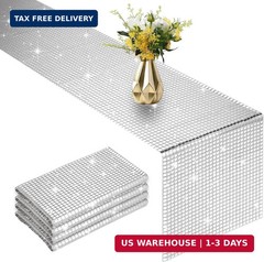 4 Packs Glitter Disco Party Table Runner 12 x 108 Inches Mirror Silver Foil Deco