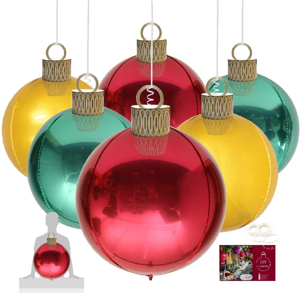 XXL 30in Christmas Ornaments 6 Count 76cm x 50cm Foil Balloon Christmas Baubl…