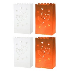 White Paper Luminary Bags, 20 Pcs Double Hearts Flame Resistant Candle Bags