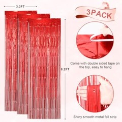 3 Pack 3.3 x 8.2 ft Laser Red Foil Fringe Backdrop Curtains, 25 Laser Red
