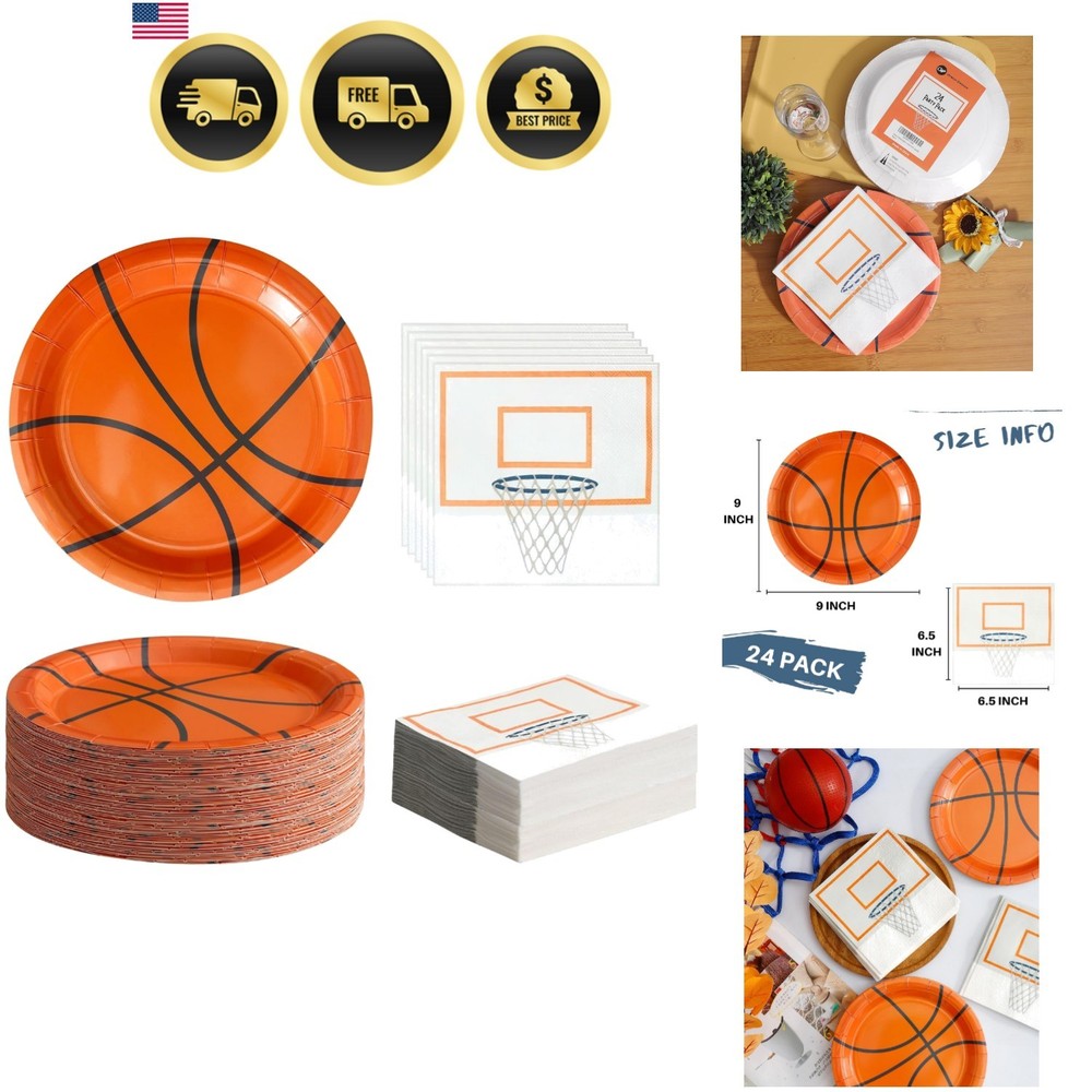 Chic Basketball Paper Plates & Napkins – 48-Piece Party Supplies for Birthdays