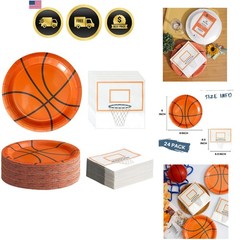 Chic Basketball Paper Plates & Napkins – 48-Piece Party Supplies for Birthdays
