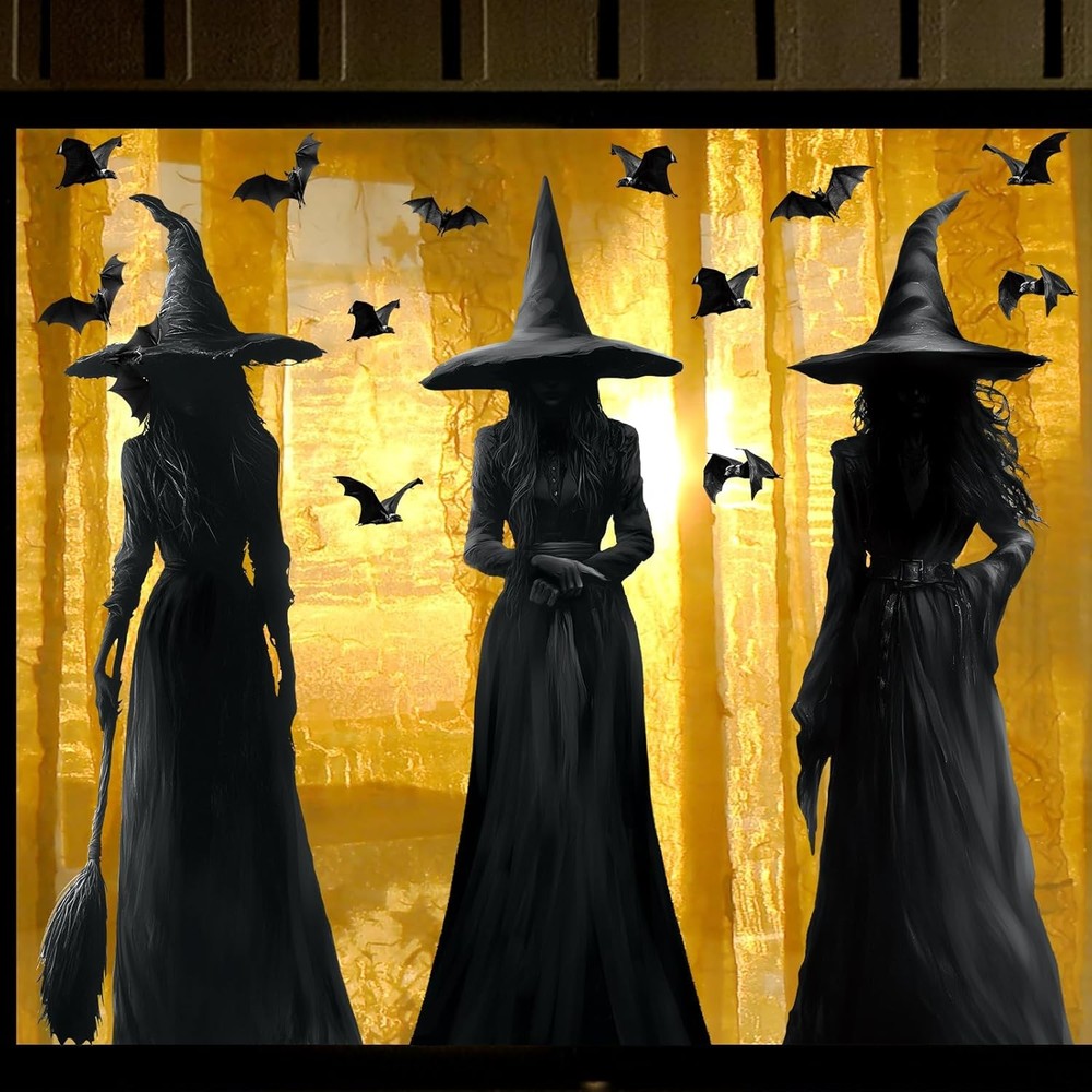 Halloween Decorations Window Clings Decor: 3pcs Large Realist Dark Black