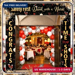 Tingjoo 3 Pcs Safety First Drink with a Nurse Banner Set Nurse RN Graduation Par