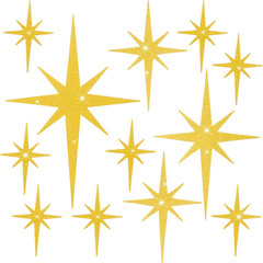100Pcs Giltter Starburst Cutouts Gold Paper Retro Atomic Stars 4 Sizes Sparkle M