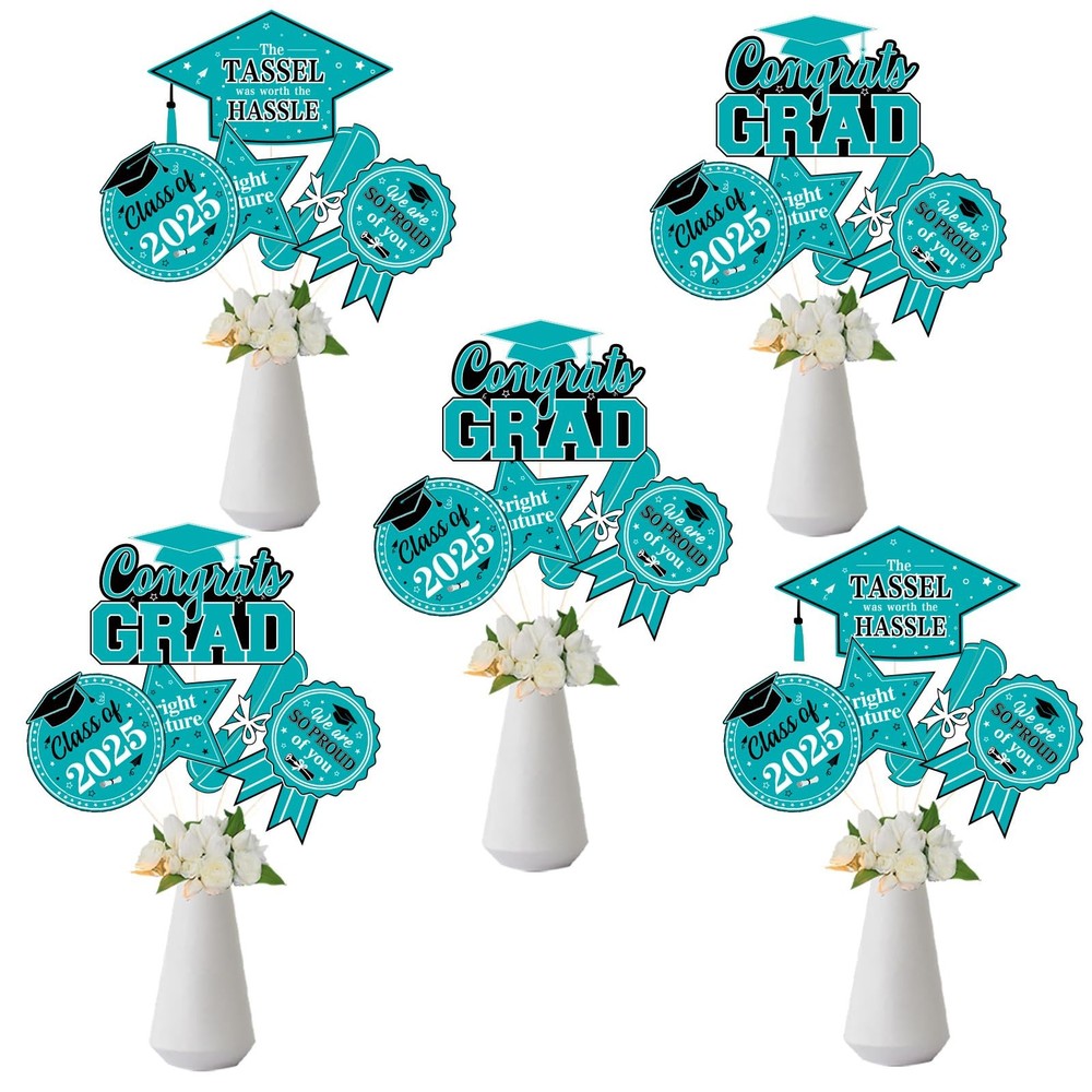 JOYMEMO Graduation Party Centerpiece Sticks 24pcs Teal Black 2025