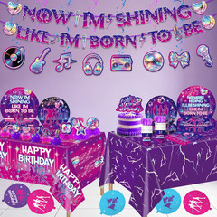140PCS Singer Birthday Party Decorations Purple Retro Style Including Banner, Ta