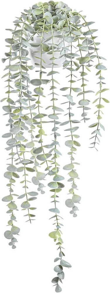 Decorative Hanging Plants for Shelf, Faux Ivy Eucalyptus Small, Light Green