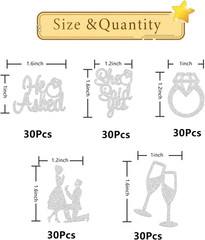 150 PCS Engagement Party Decorations, Silver Glitter He Asked She Said Yes Confe