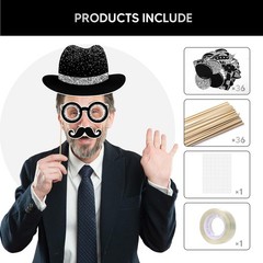36 PCS Silver Black Photo Booth Props New Years Eve 2026 Party Anniversary
