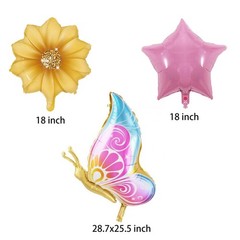 5 PCS Butterfly Foil Balloons Suit With Sunflower Pentagram Foil Balloons Gir…