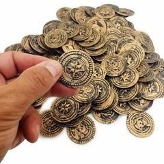 144 PLASTIC RUSTIC VINTAGE BRASS GOLD COINS PIRATE TREASURE CHEST MONEY FAVORS