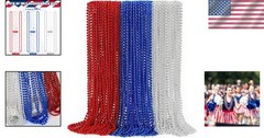 Bulk 12 Red, Blue & Silver 4th of July Party Necklaces for Festive Celebrations