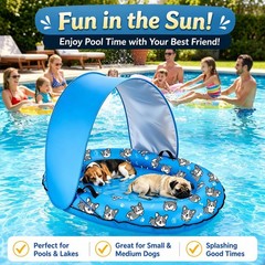 Inflatable Dog Pool Float with Sunshade Canopy and Rope, Floating Puppy Raft …