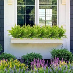 FANMINI Outdoor Artificial Plants 8 Bundles Fake Grass UV Green