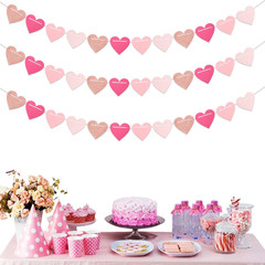 Hot-Pink Rose-Gold Party-Decorations Heart Garland – 40FT Girls Birthday Hanging