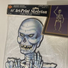 Beistle Jointed Skeleton Halloween Cardboard VTG Die Cut Art print 44″ New 1984