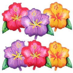 6PCS Hibiscus Flower Balloons- Aloha Balloons, Large Pink Purple Yellow Flowe…