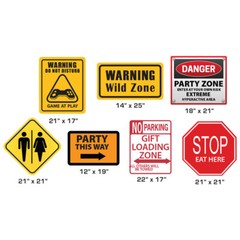 PARTY CONSTRUCTION SIGNS Set of 7 Different CARDBOARD SIGNS Wall Decor Free Ship