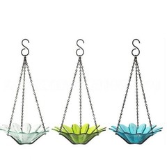 Blue Green Clear Daisy Pattern Hanging Bird Feeder for Patio Garden Decoration