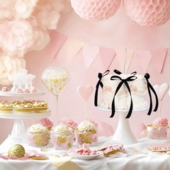 6 Inch Fake Cake With Black Bows Round Artificial Coquette Dessert Decor