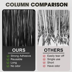 Voircoloria 3 Pack 3.3 x 6.6 ft Black Foil Fringe Backdrop Curtains, Tinsel
