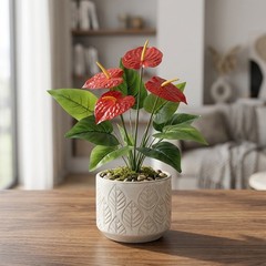 Artificial for Red Hot Poker Plant with Green Leaves for Table Centerpiece