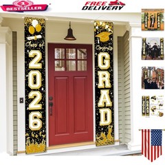 Stunning Black & Gold Congrats Grad Banner Set for Class of 2026 Celebrations