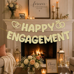 Pre-Strung Engagement Party Decorations,Glitter Happy Engagement Banner,Engaged