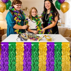 2 Pack Mardi Gras Decorations, 29.5 × 108 Inches Green Purple Gold Fringe Mardi