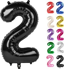 Black Number 2 Balloon 40 Inch, 2 Balloon Number, 2nd Birthday Decorations for