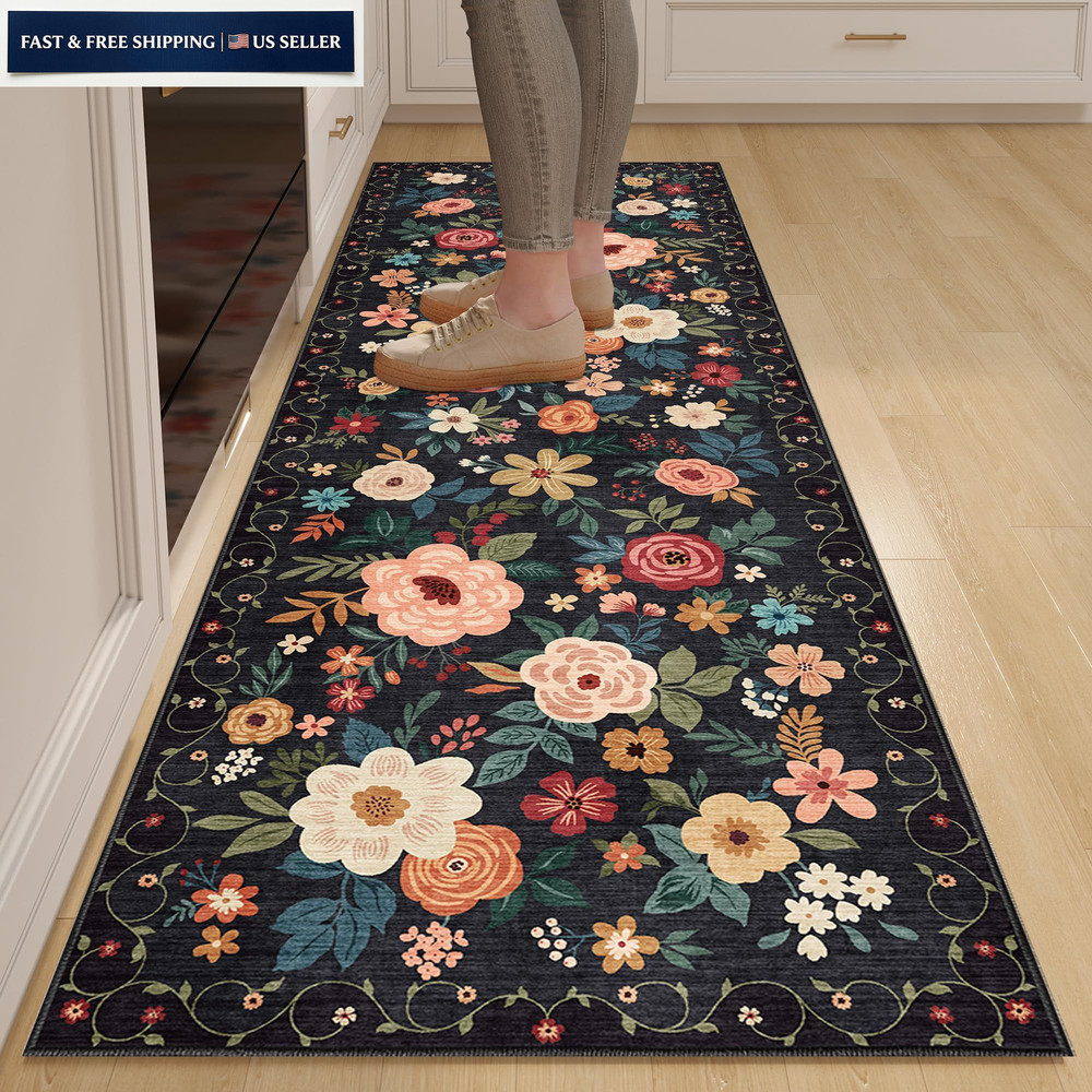 DUKINO 2×6 Runner Rug for Hallway, Washable 2′ x 6′ (Rectangular), Black