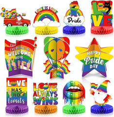 11 Pcs Pride Decorations 3D Rainbow Honeycomb Table Centerpiece Gay Pride Month