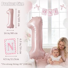 Pink 1 Balloon (40 Inch) & Bow One Highchair Banner (Pre-Strung) for 1st Birt…