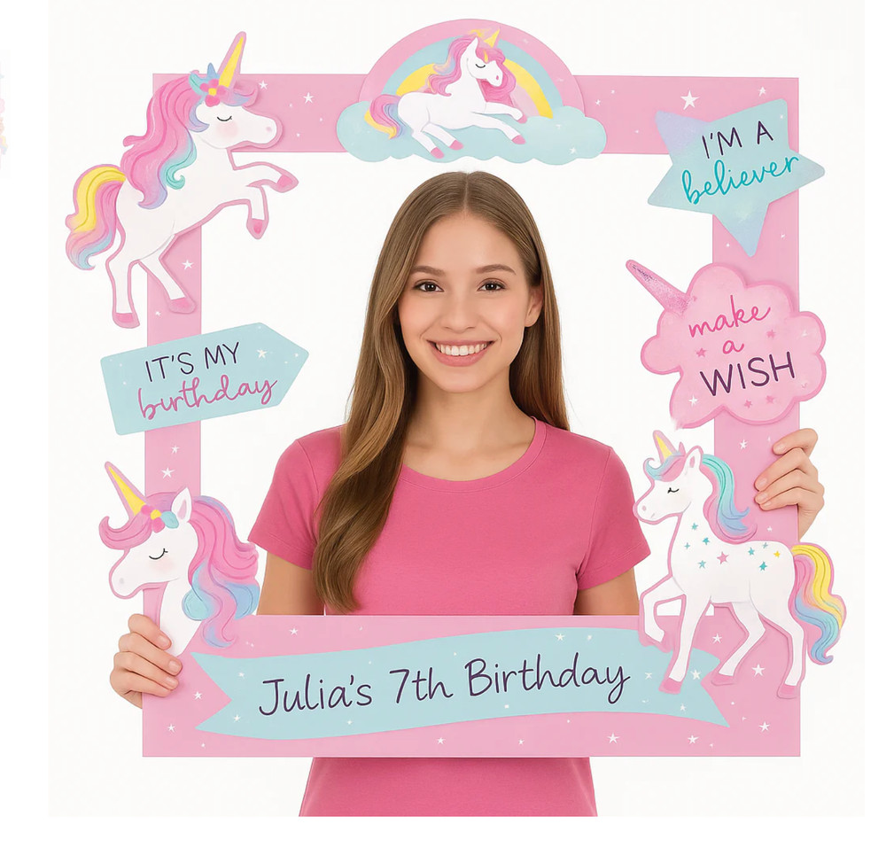 ENCHANTED UNICORN 30″ x 35″ GIANT CUSTOMIZABLE PHOTO BOOTH FRAME W/14 CUTOUTS