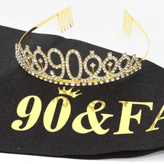 Sparkling 90th Birthday Sash and Tiara Set – Be the Queen of Your Celebration