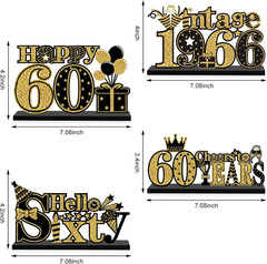 4 Pieces 60Th Birthday Decorations Wooden Vintage 1966 Table Party Supplies, Bla
