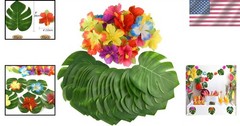 60 Pcs Tropical Party Decoration Set – Hibiscus Leaves & Flowers for Luau Decor