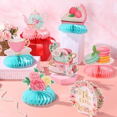 12 Pcs Tea Party Decorations Floral Teapot Honeycomb Centerpieces Tea Party Tabl