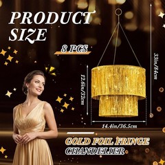 Rossesay 8 Pcs 2 Tier Gold Fringe Tinsel Chandelier Iridescent Foil Party Disco