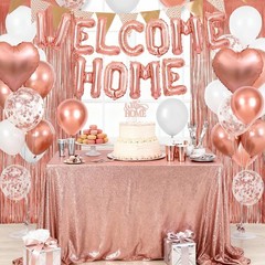 Rose Gold Welcome Home Decorations – Balloon Banner, Heart Foil Balloons & Fring