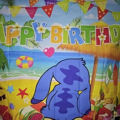 New Stitch Happy Birthday Party Decoration Backdrop Prop Hawaiian Beach Tropical