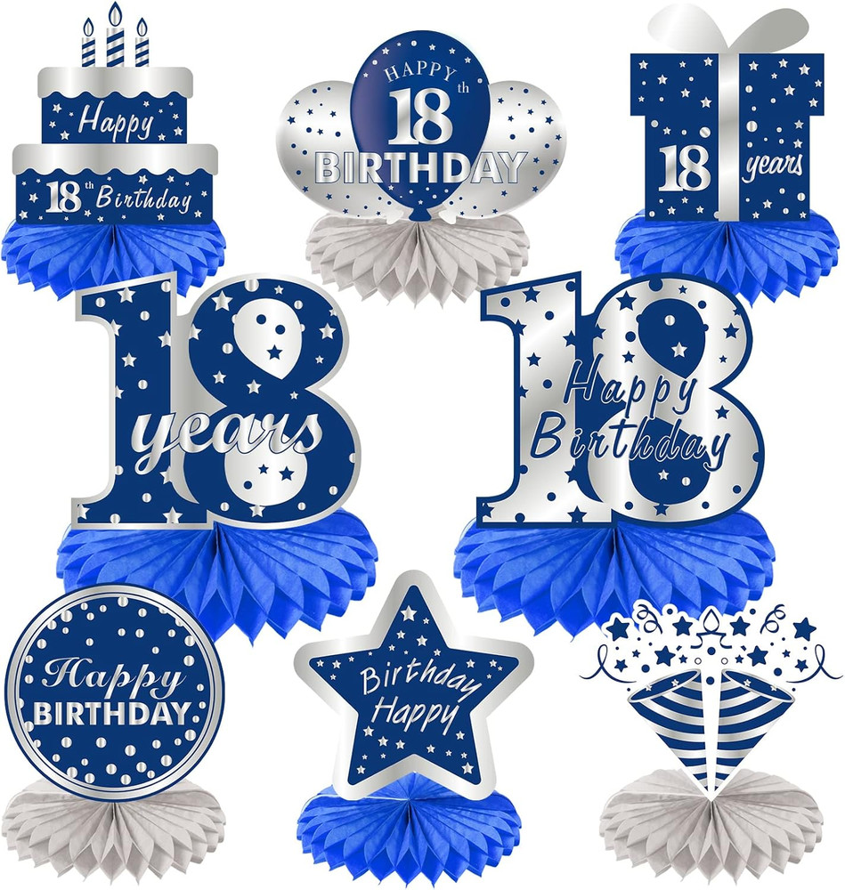 8Pcs 18Th Birthday Decorations Table Centerpiece Party Supplies, Blue Silver Hap